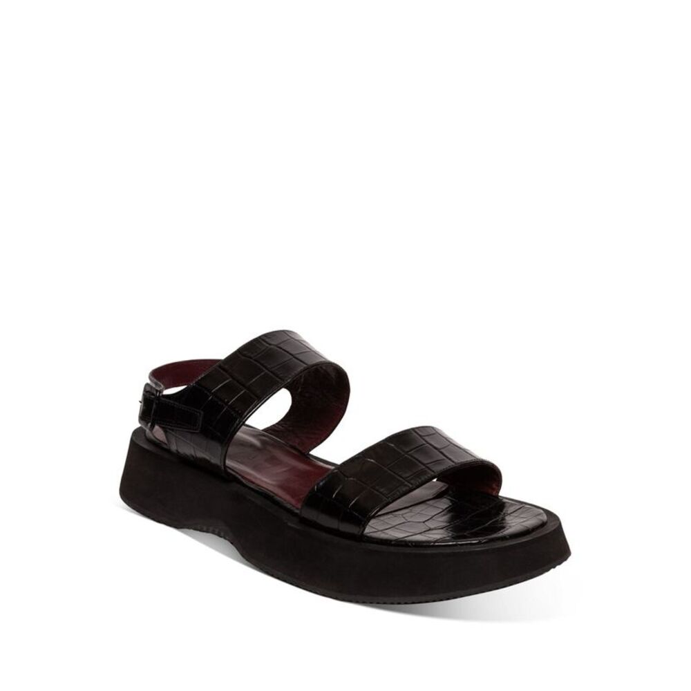 STAUD Womens Black Crocodile 1" Platform Nicky Wedge Leather Slingback Sandal 37
